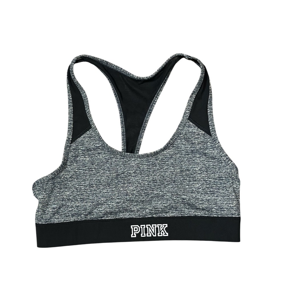 PINK Victoria's Secret Ultimate Sports Bra Gray‎ Black Heathered Racerback Large